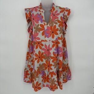 Anthropologie THML Sz S Floral‎ V Neck Tiered Mini Dress Cottage Flutter Sleeve